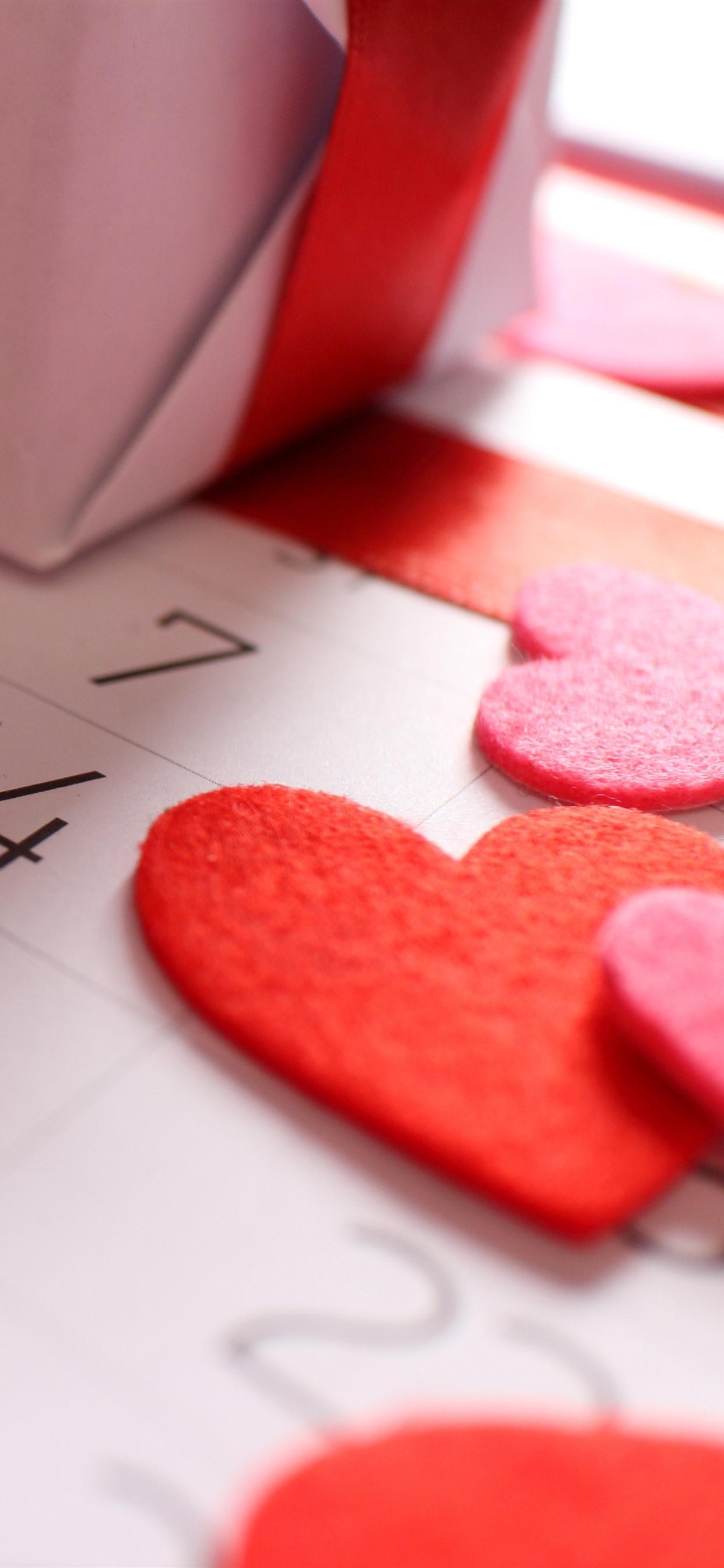 Love hearts, calendar, gift, Valentine Day 1242x2688 iPhone