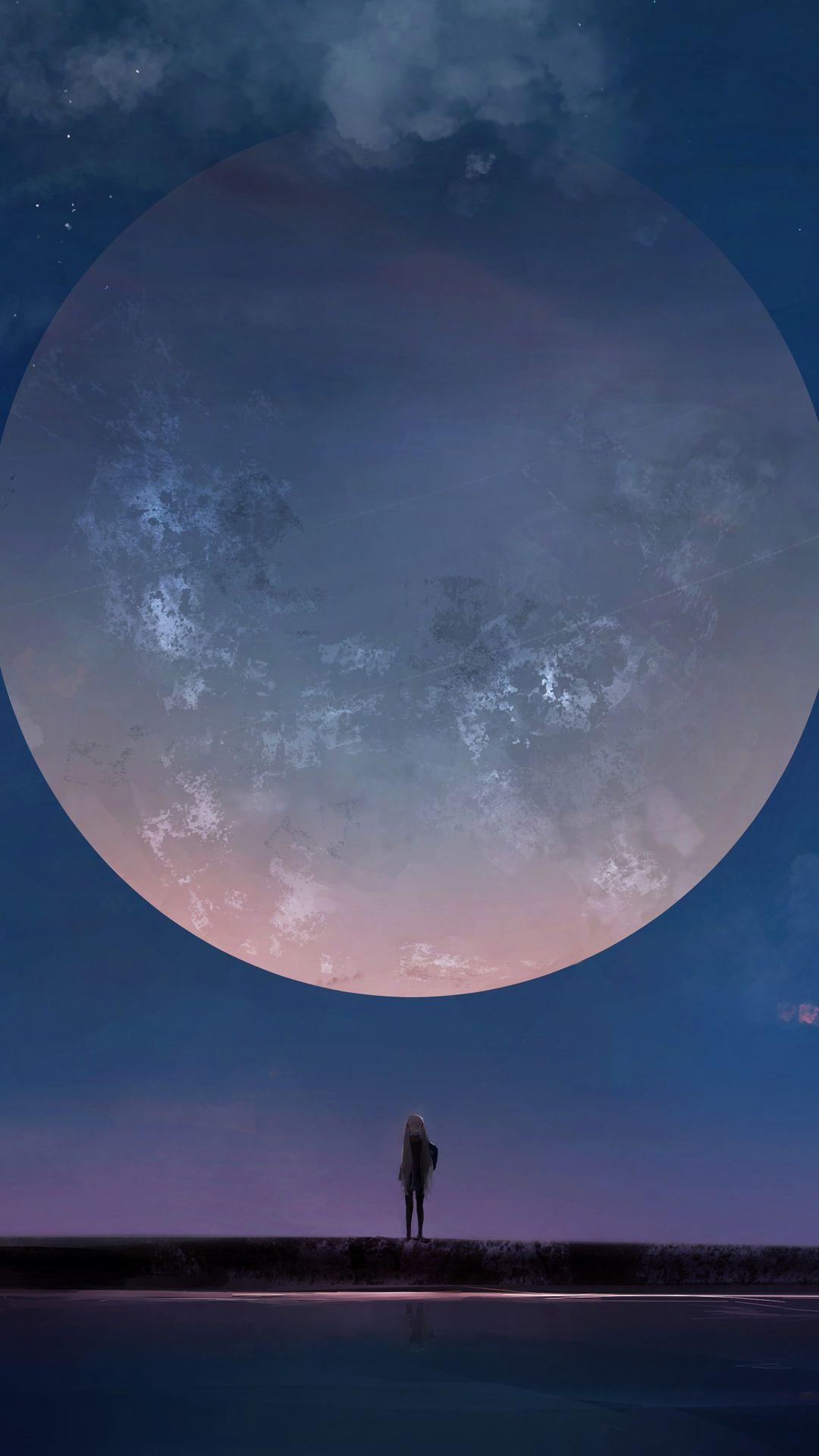 Headphones landscapes Vocaloid night stars Moon long hair twintails scenic  sitting ponytails ahoge holding hands gray hair Full Moon anime girls hair  ornaments cities Luo Tianyi skies Yuezheng Ling Chinese clothes wallpaper |