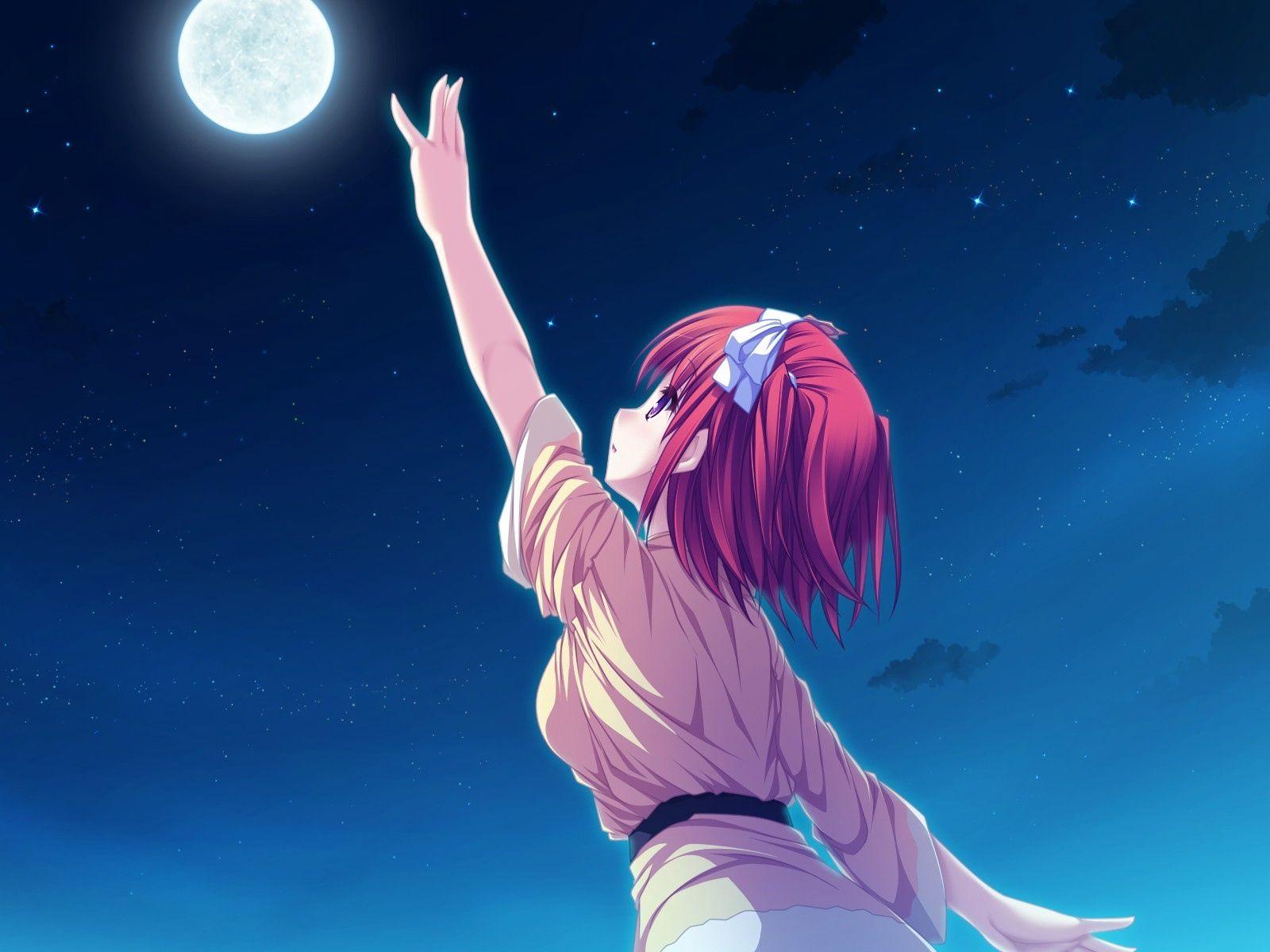 Anime Girl Looking At The Moon