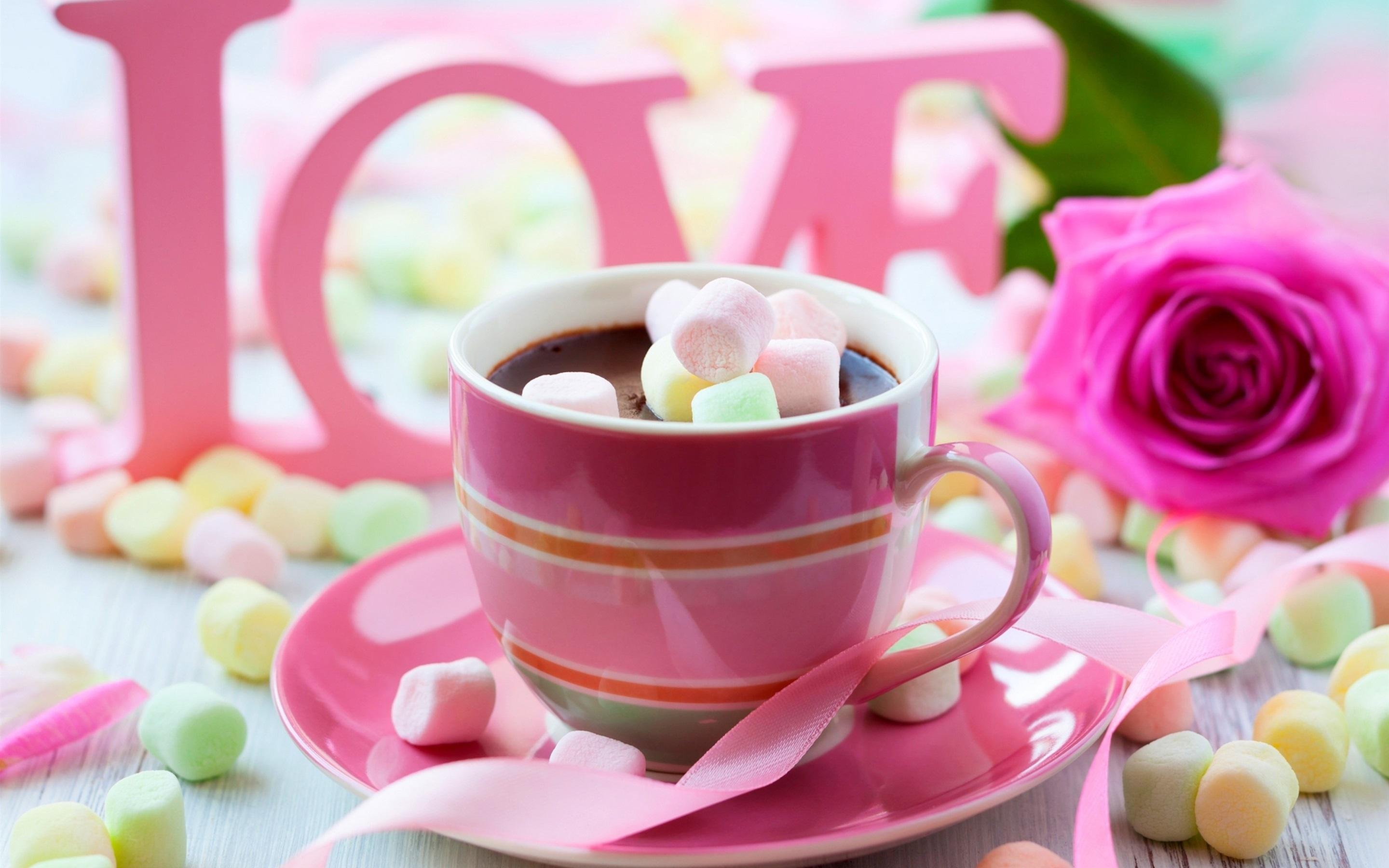 Wallpaper Chocolate drink, pink style, cotton candy, rose, love