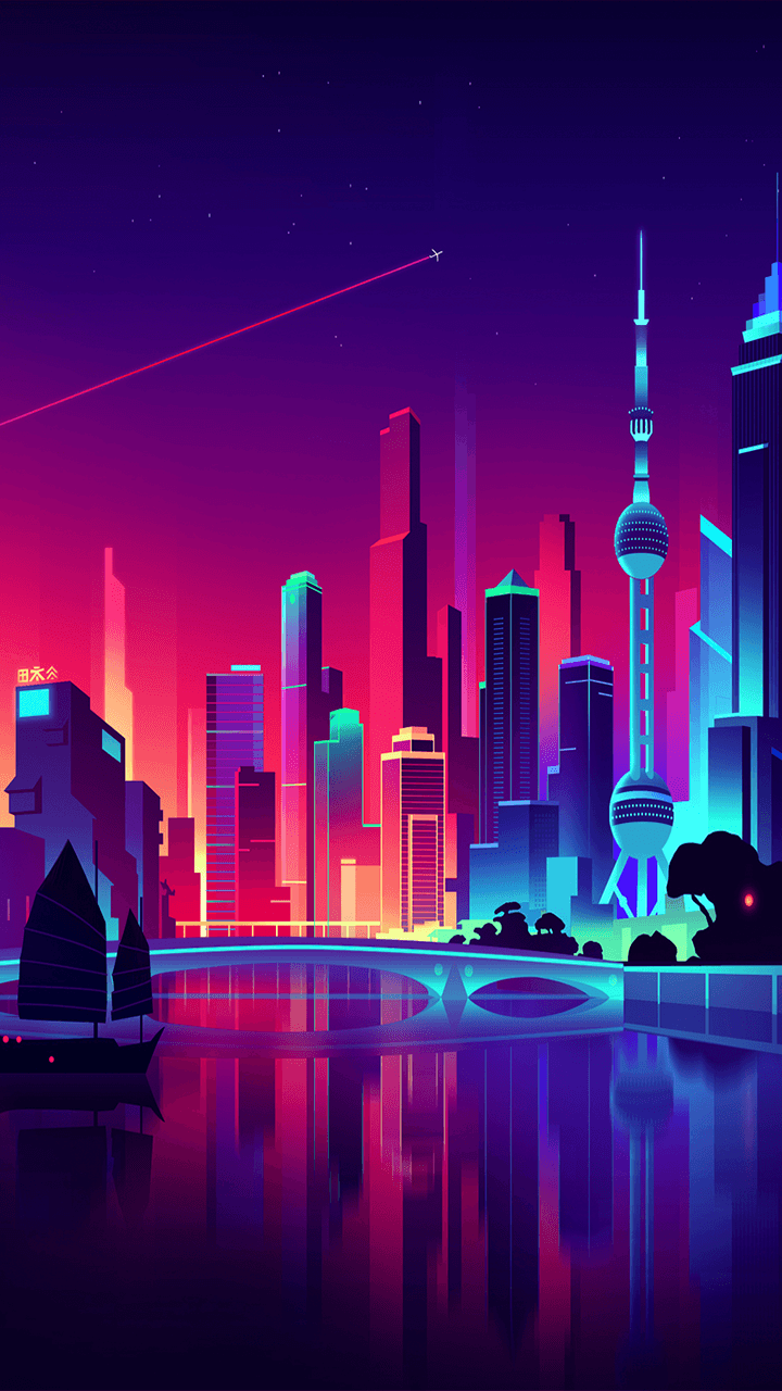 Cyberpunk City Minimalist Digital Art 4K Wallpaper #6.1048