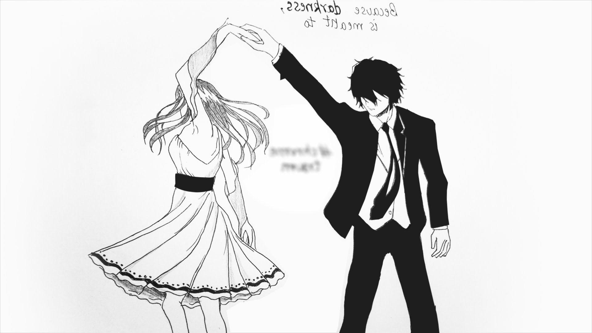 Cute Anime Couple Black Wallpaper