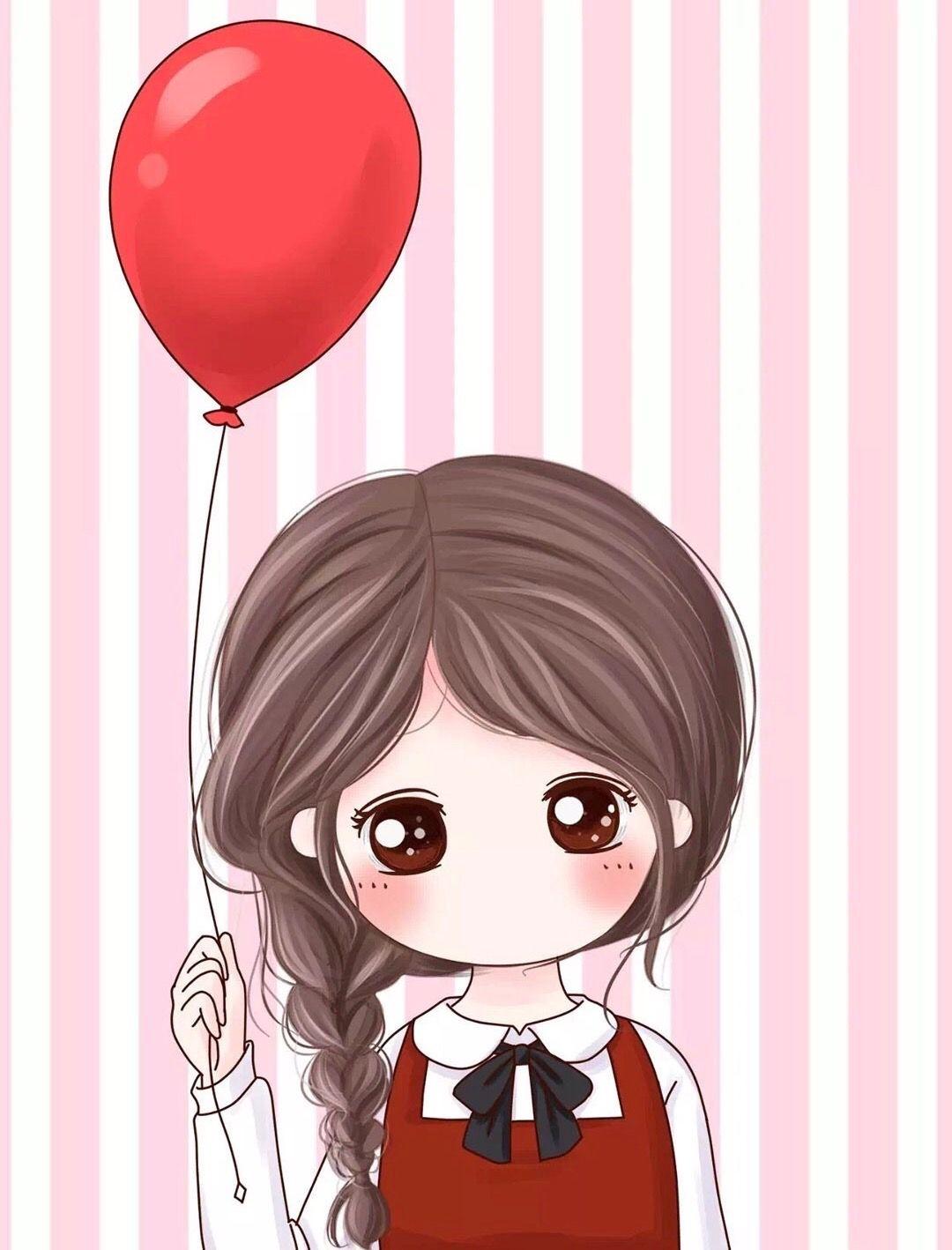 Girl With Balloon Cute Couple Cartoon, Cute Cartoon