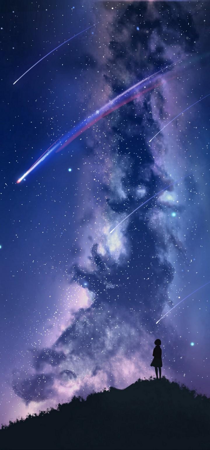 Silhouette Starry Sky Stargazing Wallpaper - [720x1544]