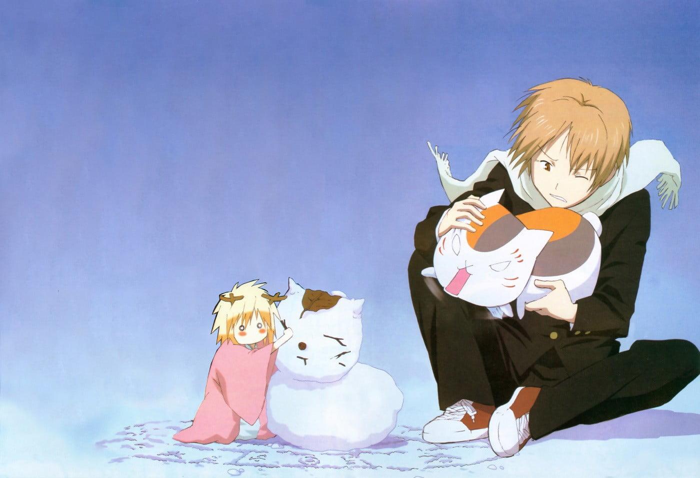 Man holding cat anime illustration, Natsume Book of Friends