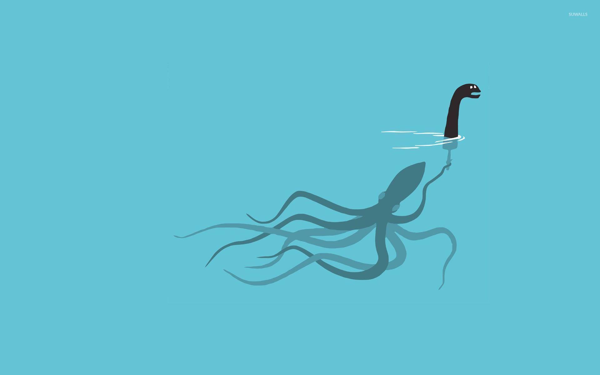 Giant squid playing as the Loch Ness Monster wallpaper