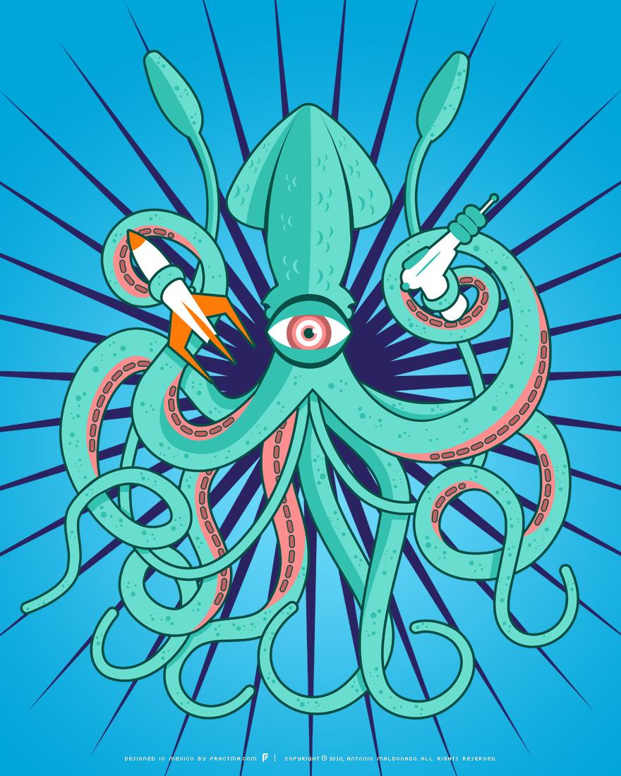 Free download Giant Squid Attack by fractma [880x1100]