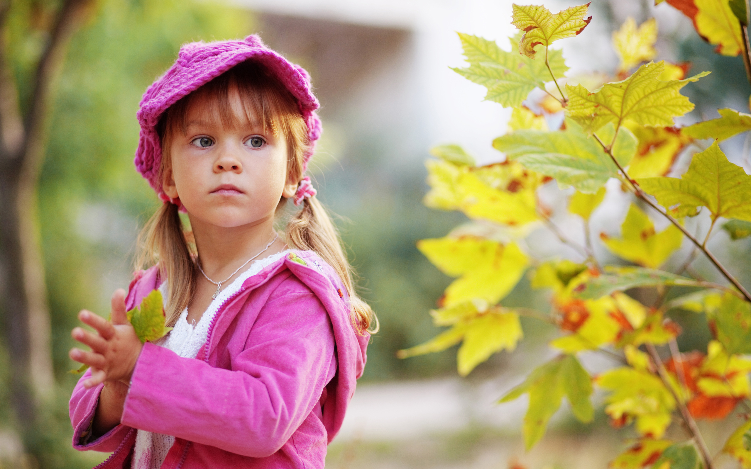 Cute Child Walking In Autumn Park wallpaper