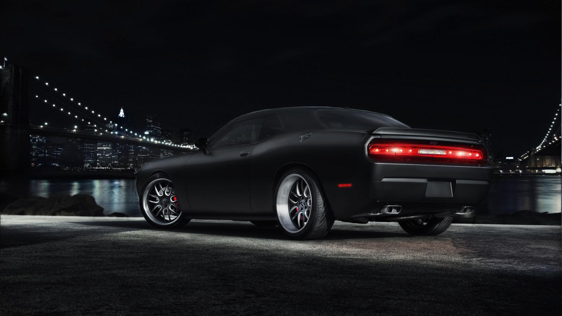 black, night, bridges, rivers, rims, Dodge Challenger SRT8