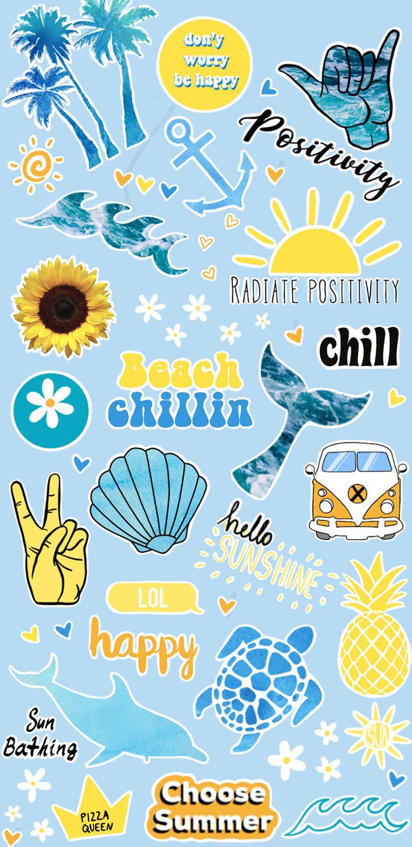 stickers, summer, summer vibes, pastel colors, wallpapers