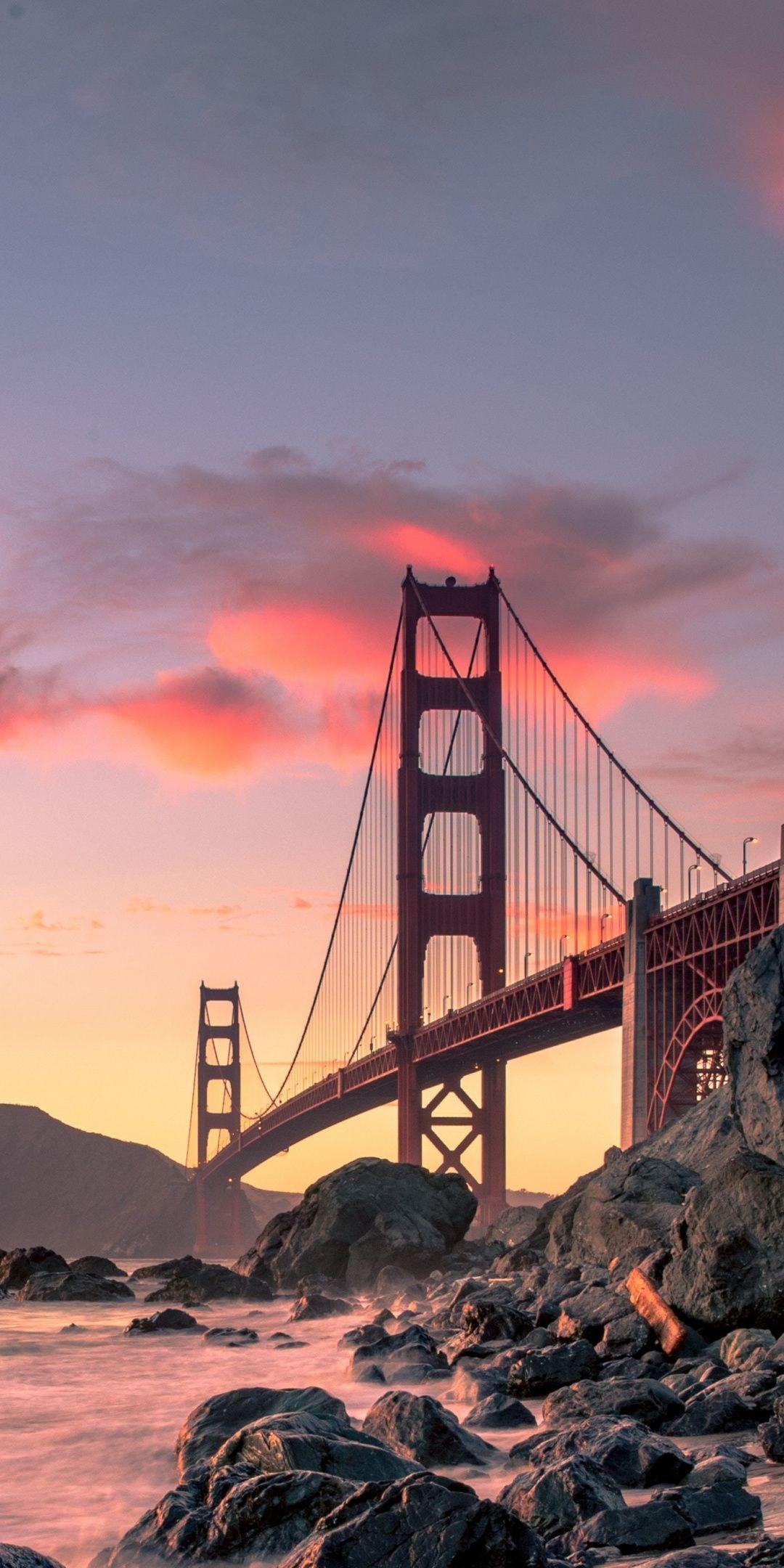 Sunset, bridge, Golden Gate Bridge, architecture, 1080x2160