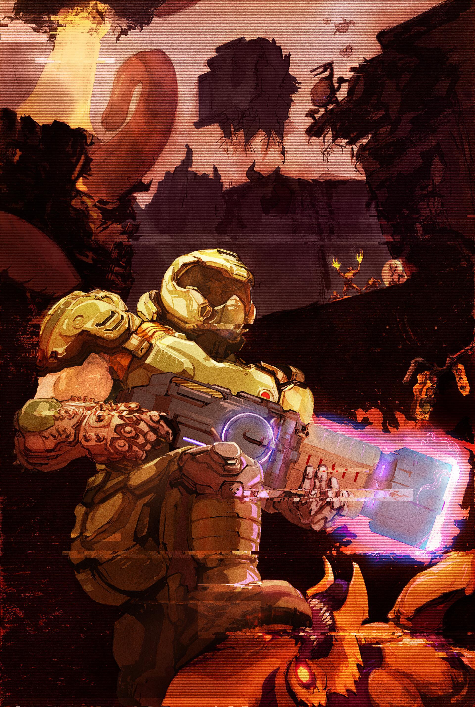 Doom Guy Doom Eternal Artwork by Tyler Osgood Wallpaper