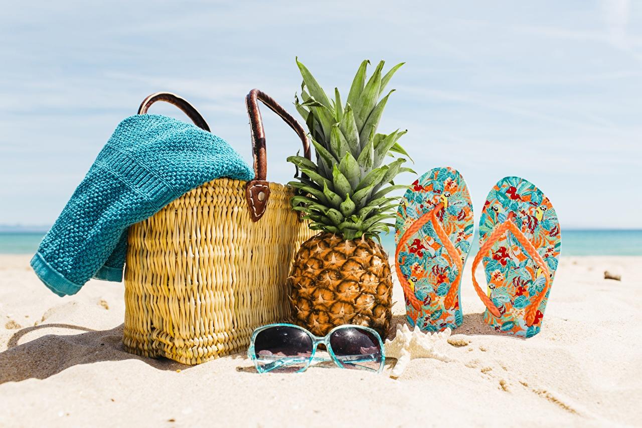 image Flip Flops Beach Sand Pineapples Purse Eyeglasses