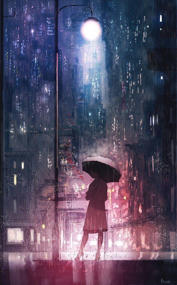 sad girl in rain anime