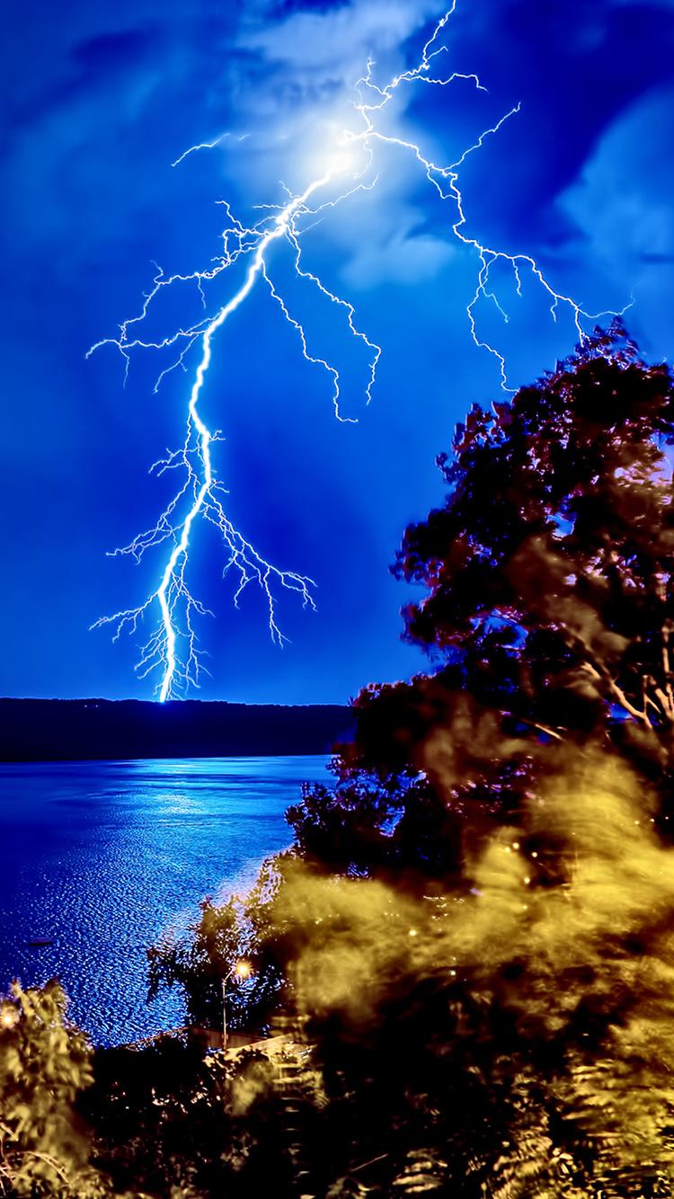 Lightning Strike Forest Lake iPhone 6 Wallpaper