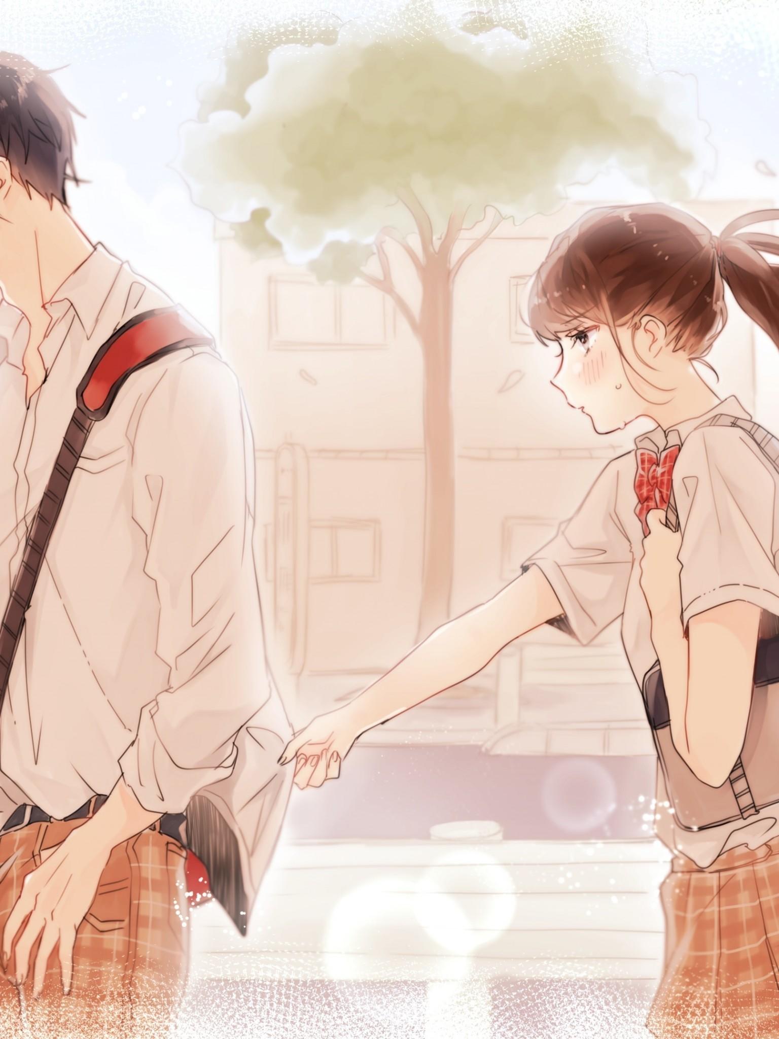 Download 1536x2048 Anime Couple, Shoujo, School Uniform