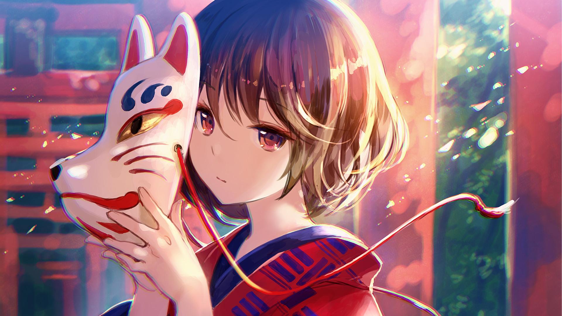 Anime Girl Night 4k Vertical Source Girl With Fox Mask Wallpaper & Background Download