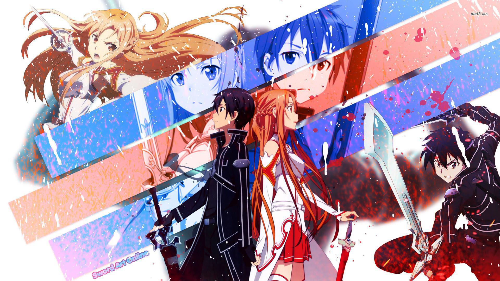 Asuna and Kirito with swords Art Online wallpaper