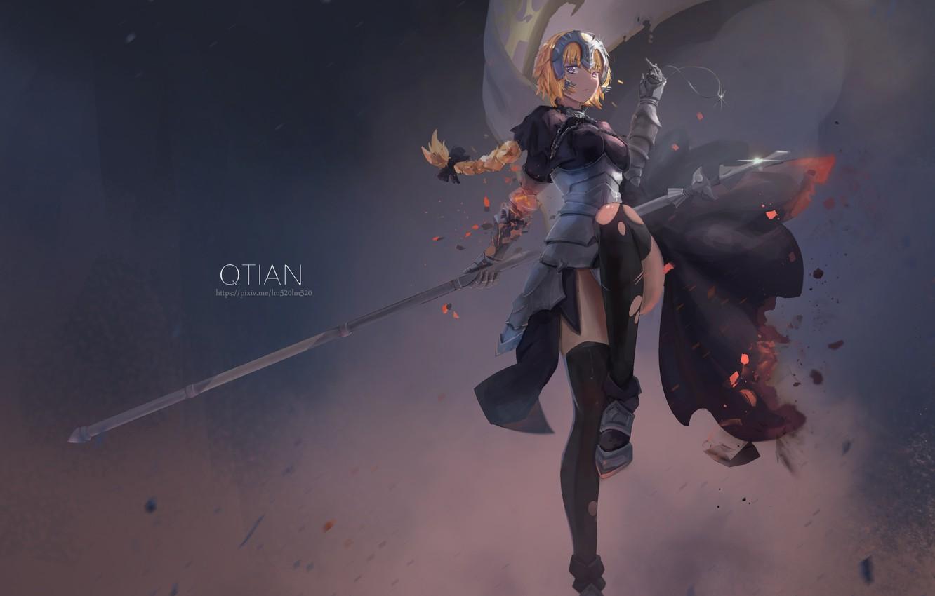 Wallpaper girl, weapons, anime, art, pendant, fate, joan