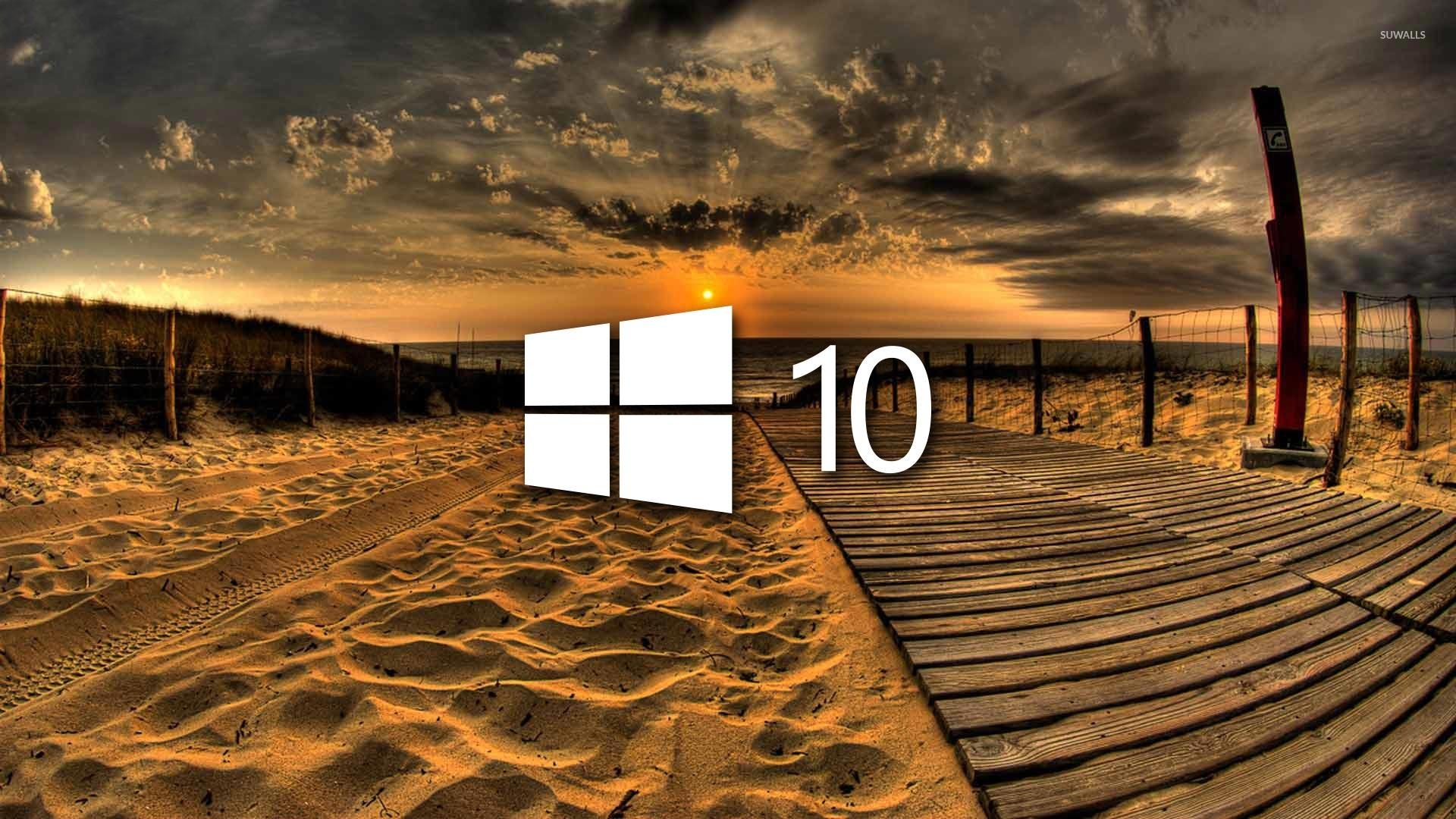 Windows 10 on the boardwalk white logo wallpaper