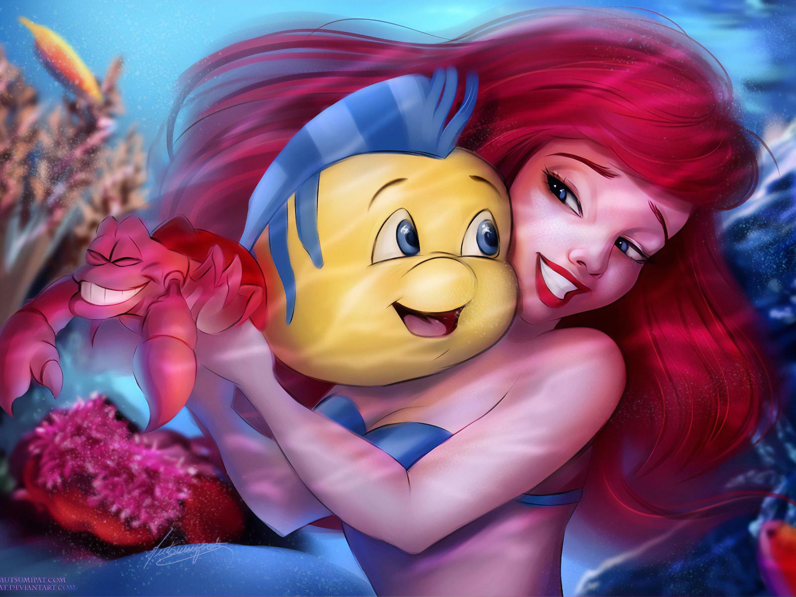 The Little Mermaid With Flounder 4k 1600x1200