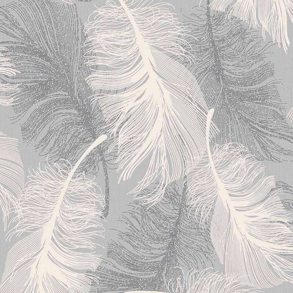 Feathers Blown Vinyl Wallpaper Glitter Dappled Grey White