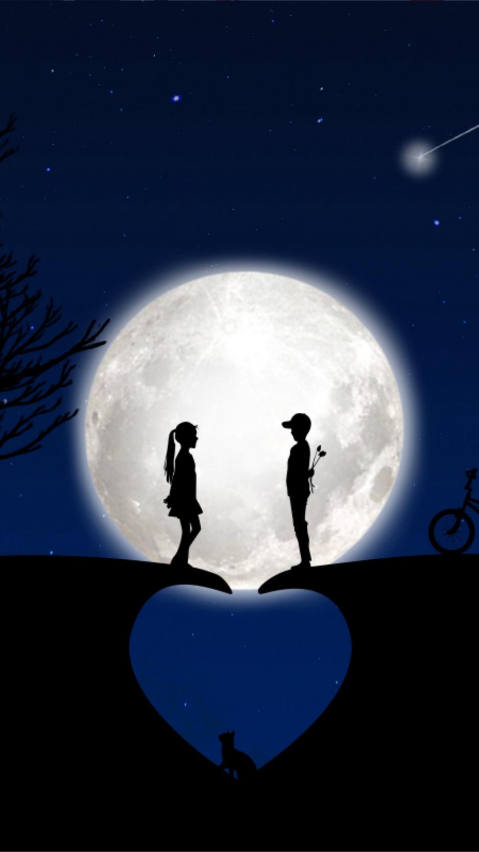 Download wallpapers 938x1668 children, silhouettes, love, moon