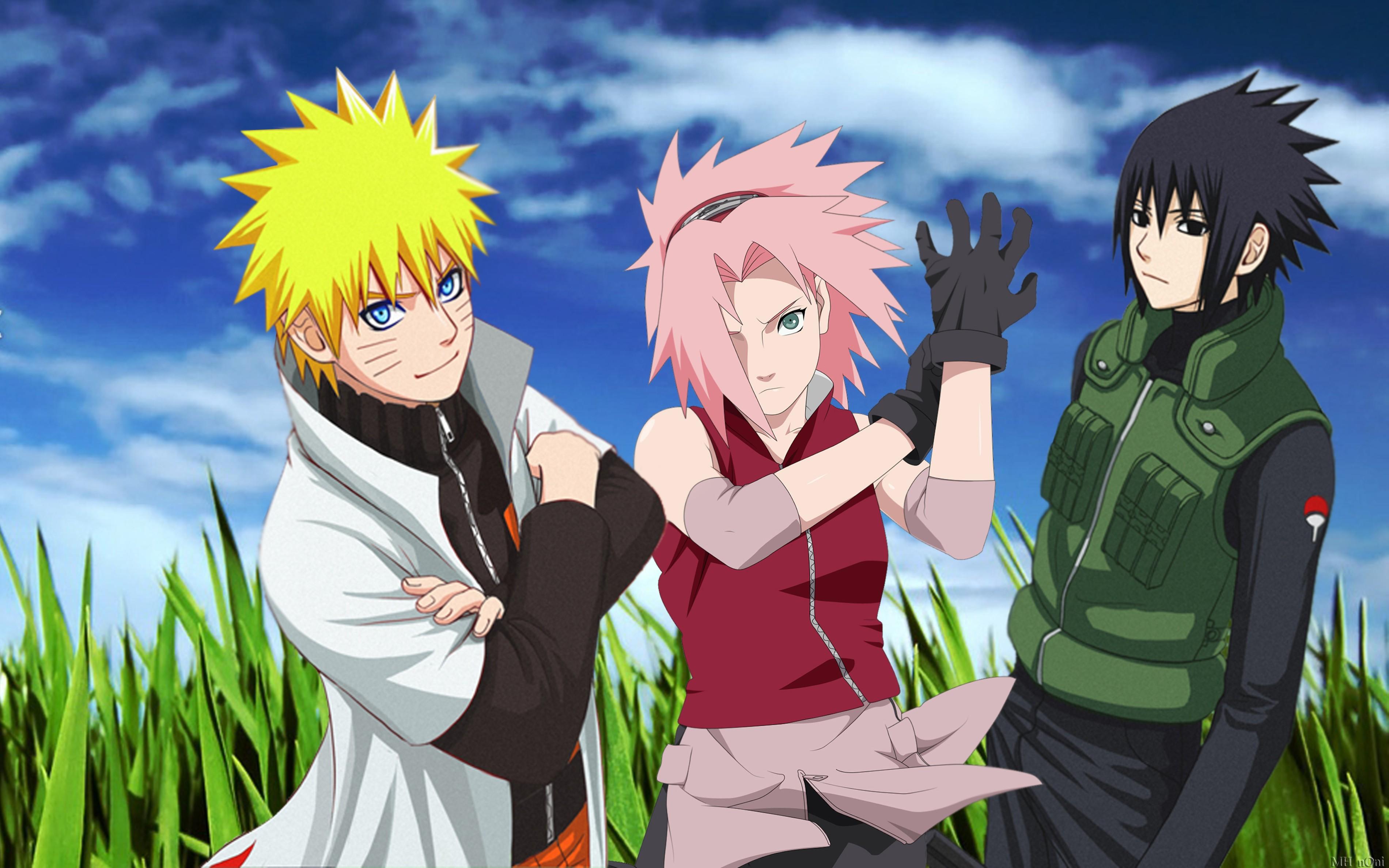 grass, Haruno, Sakura, Uchiha, Sasuke, Naruto, Shippuden