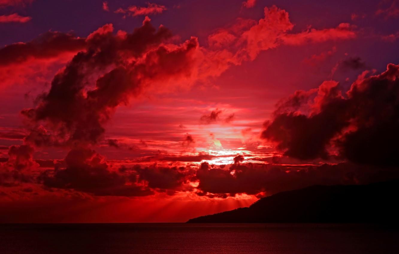 Wallpaper Sky, Landscape, Sunset, Cloud, Scarlet image