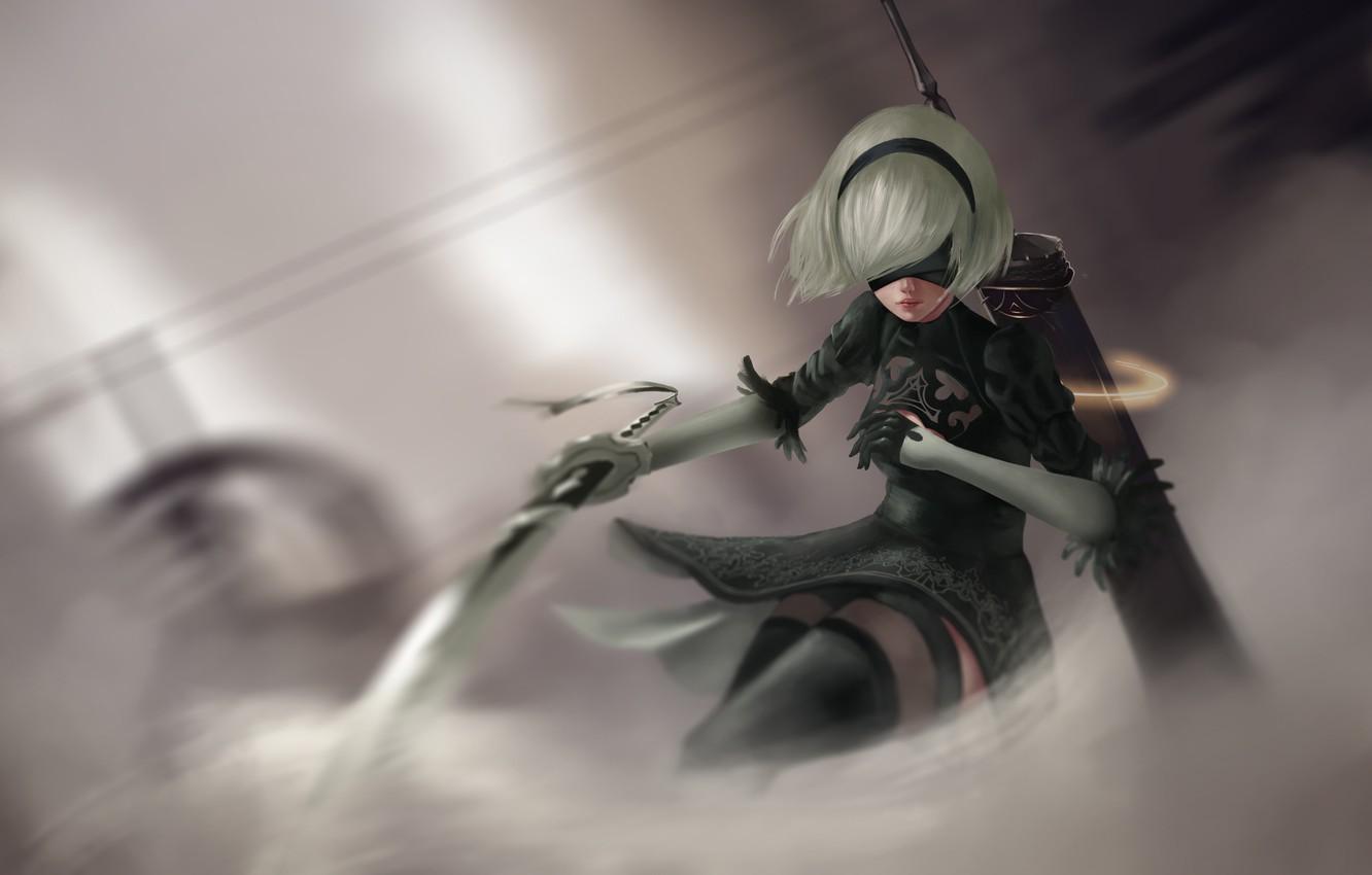 Wallpaper girl, sword, cyborg, art, nier, NieR: Automata