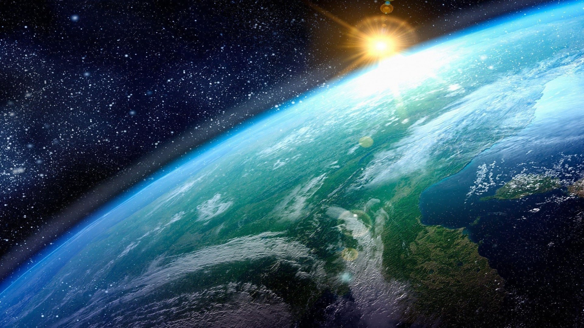 Download wallpaper 1920x1080 earth, sun, planet, surface, stars HD background