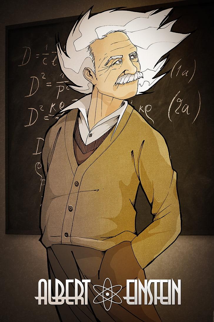 HD wallpaper: Albert Einstein cartoon digital illustration