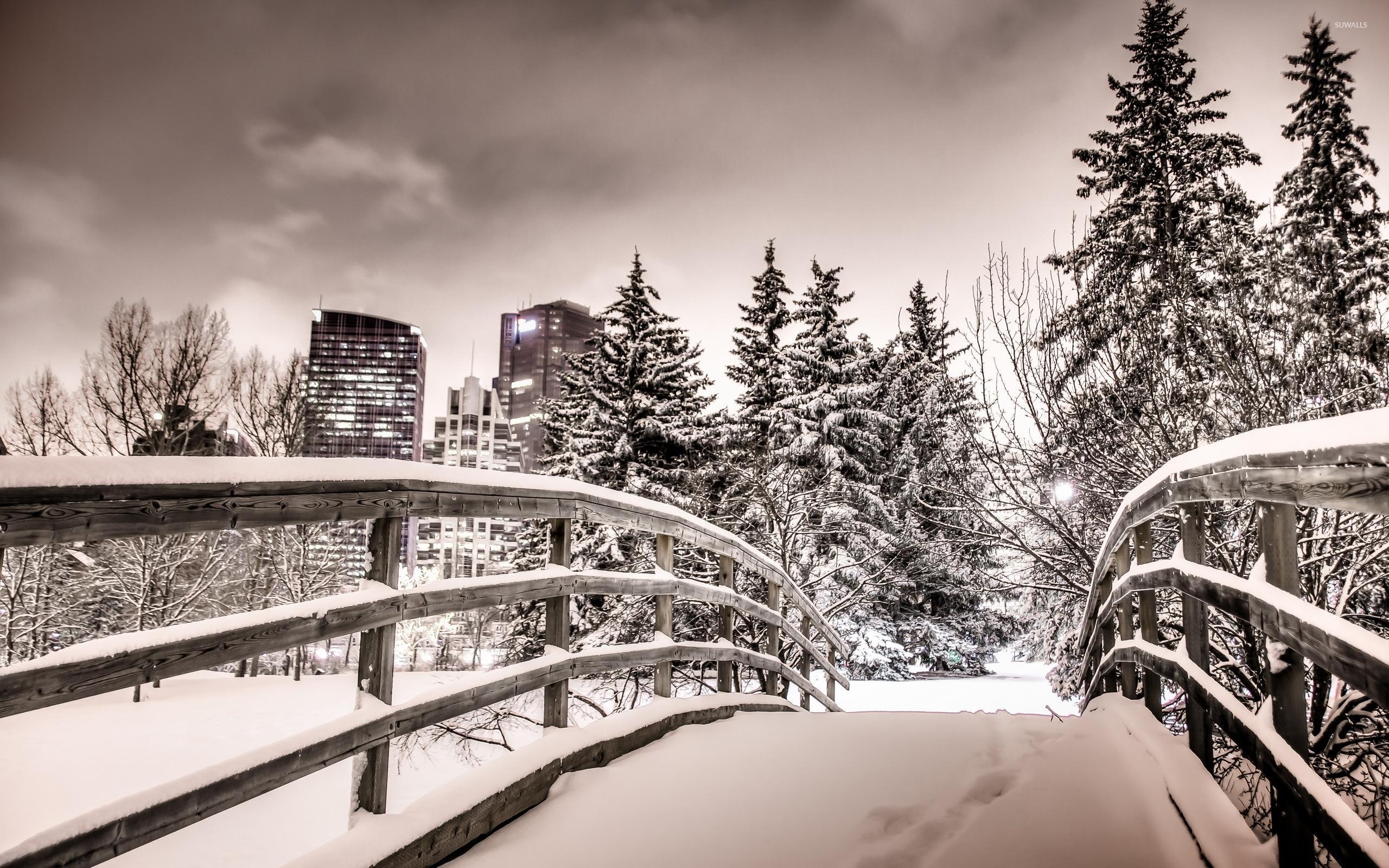 Snowy bridge wallpaper wallpaper