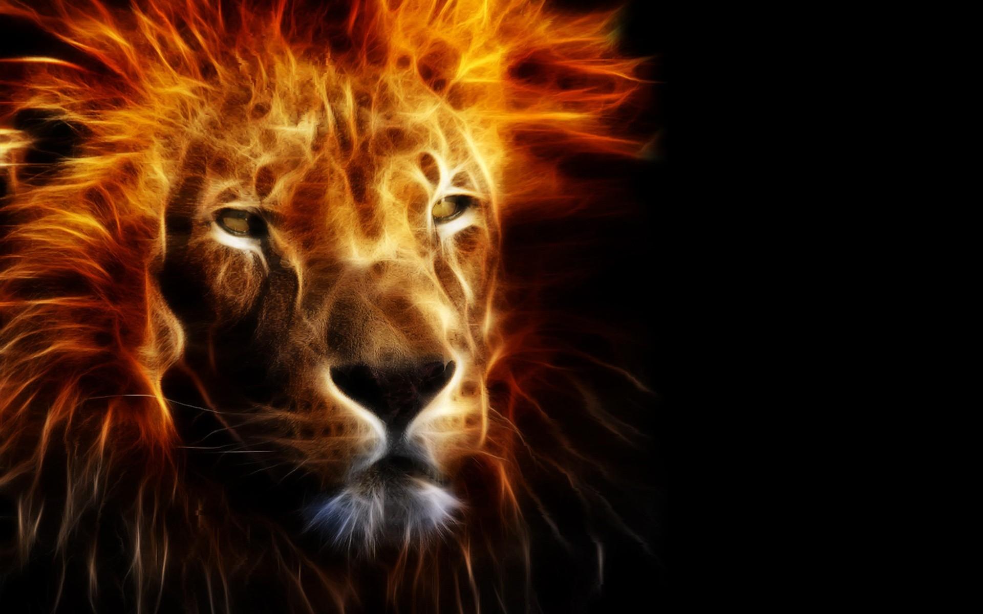 animals fire fractalius lions black background 1920x1200