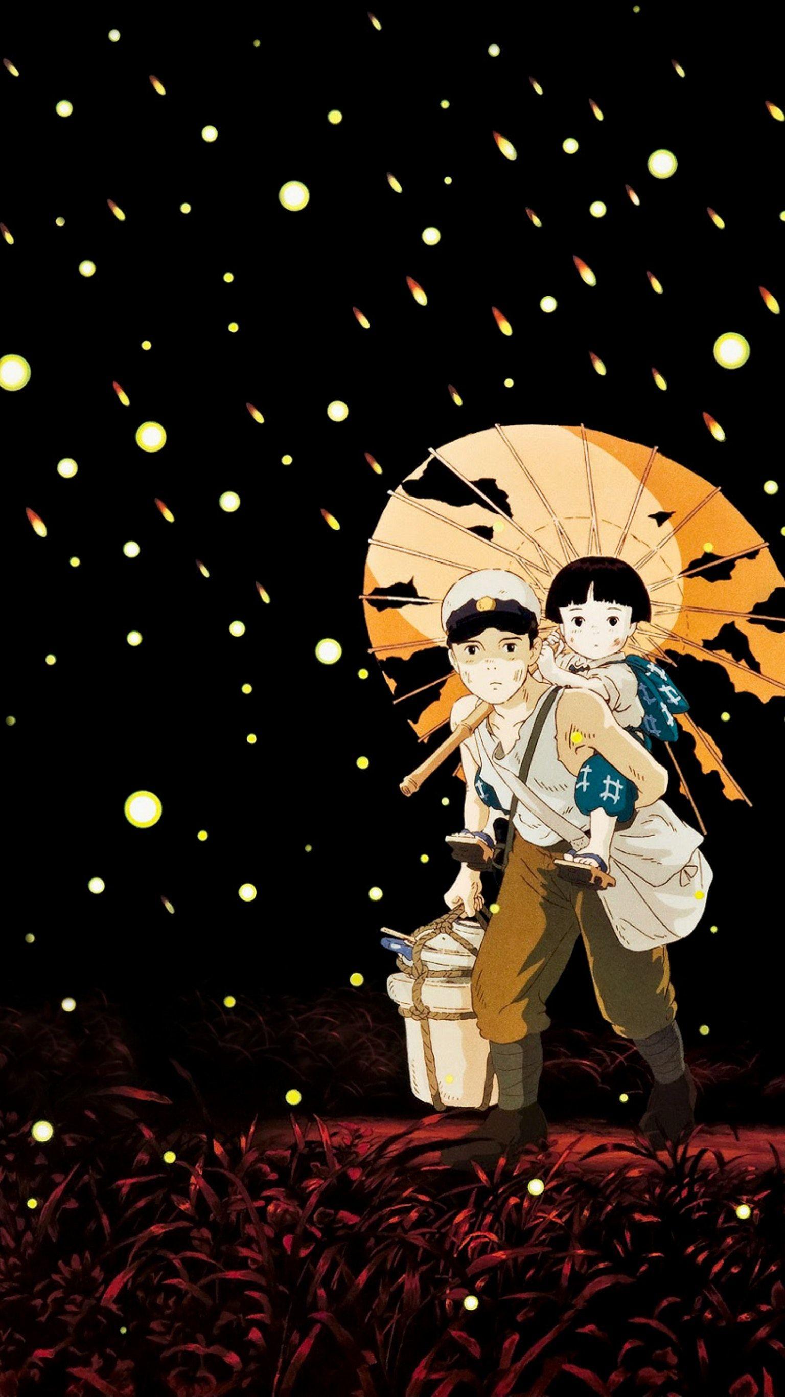 Grave of the Fireflies (1988) Phone Wallpaper. Moviemania. Ghibli artwork, Grave of the fireflies, Anime