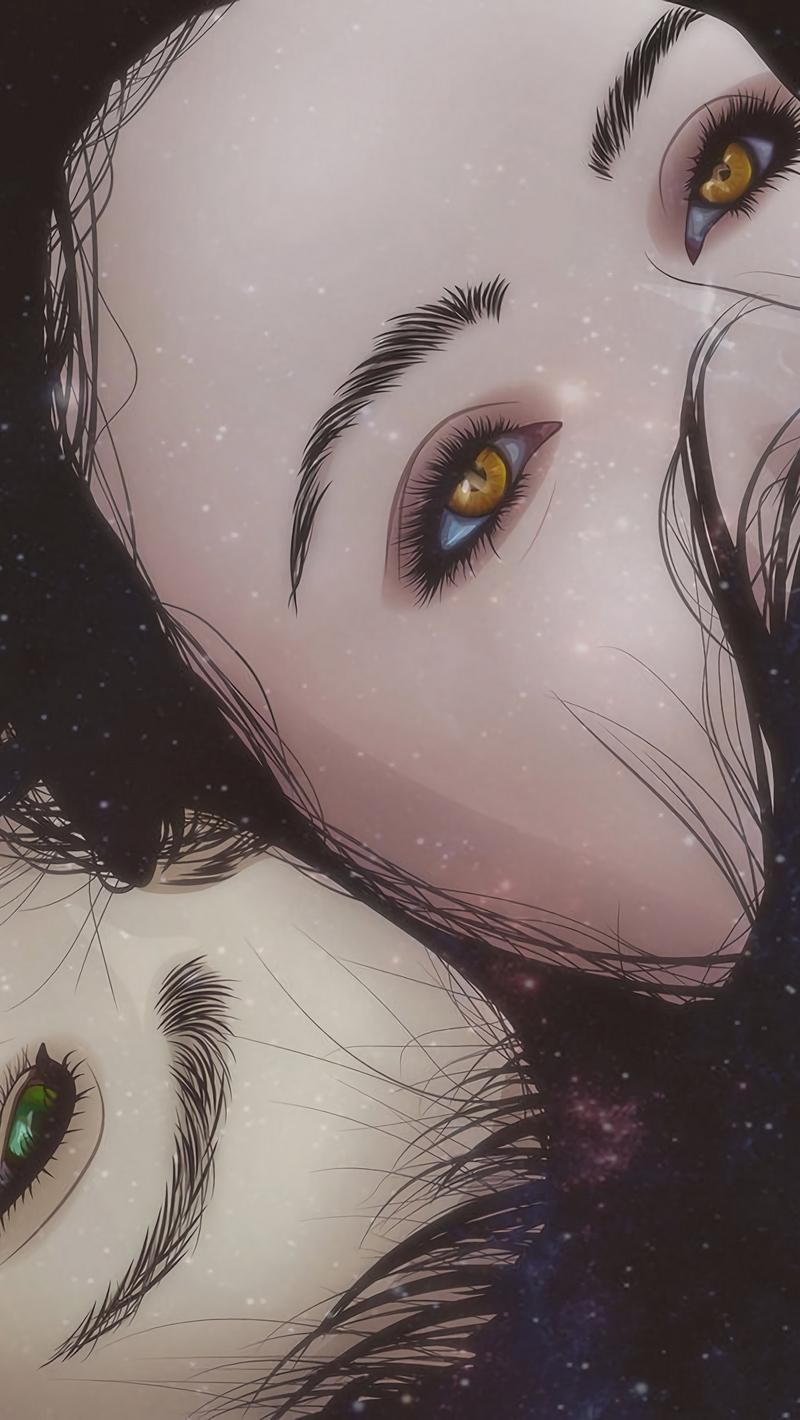 Download wallpaper 800x1420 girl, eyes, art, face, hair
