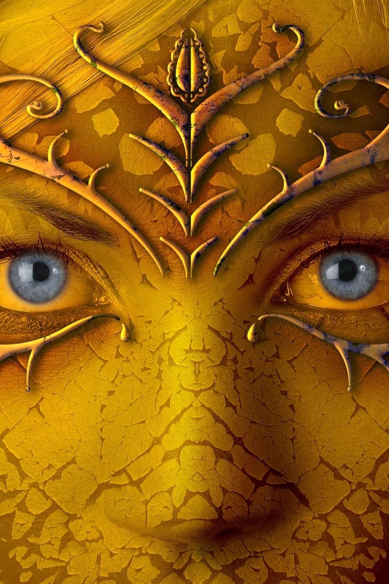 Download wallpaper 800x1200 girl, eyes, blue, yellow, person