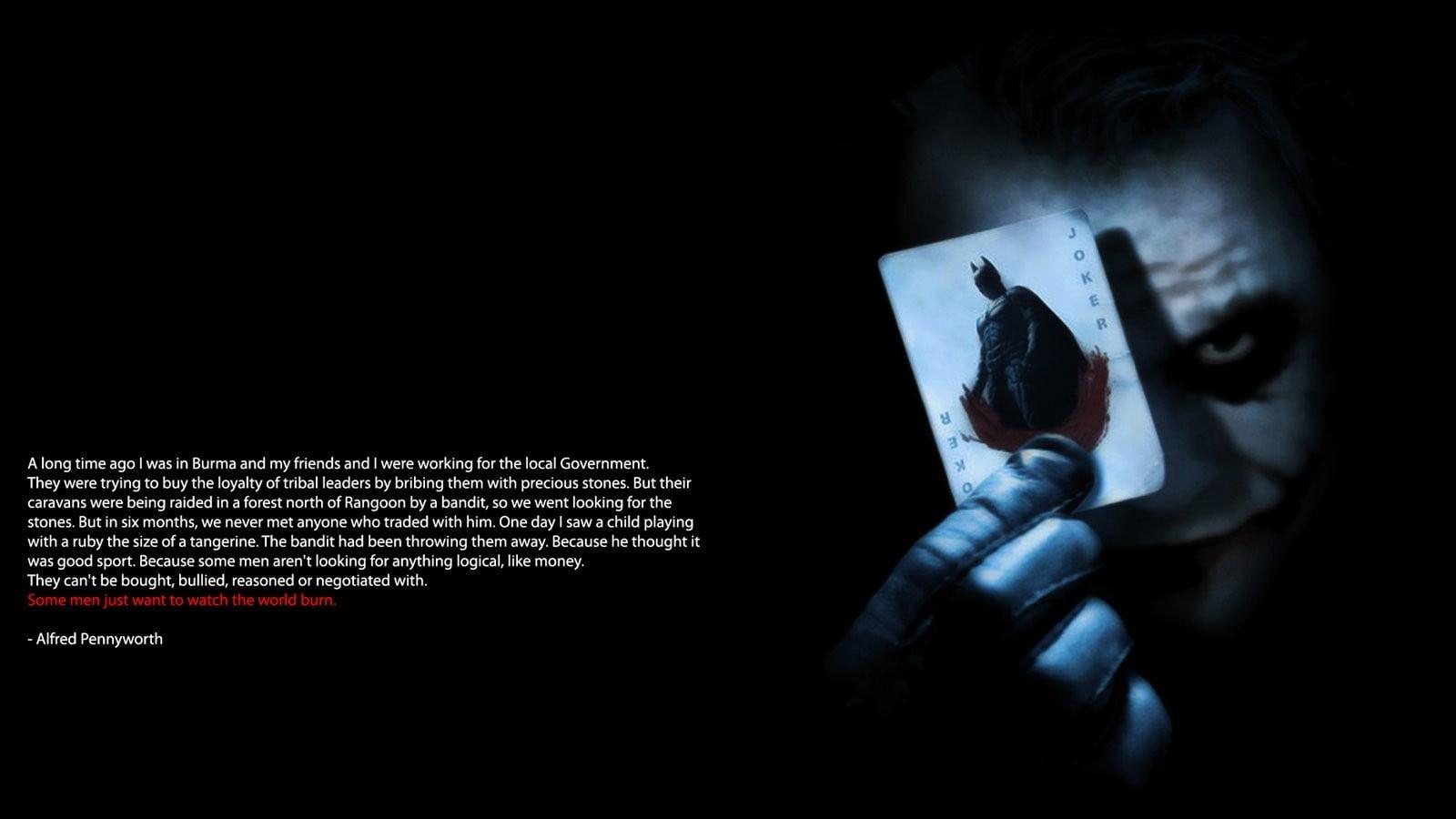 The Joker Heath Ledger, Joker, text, quote, Batman HD