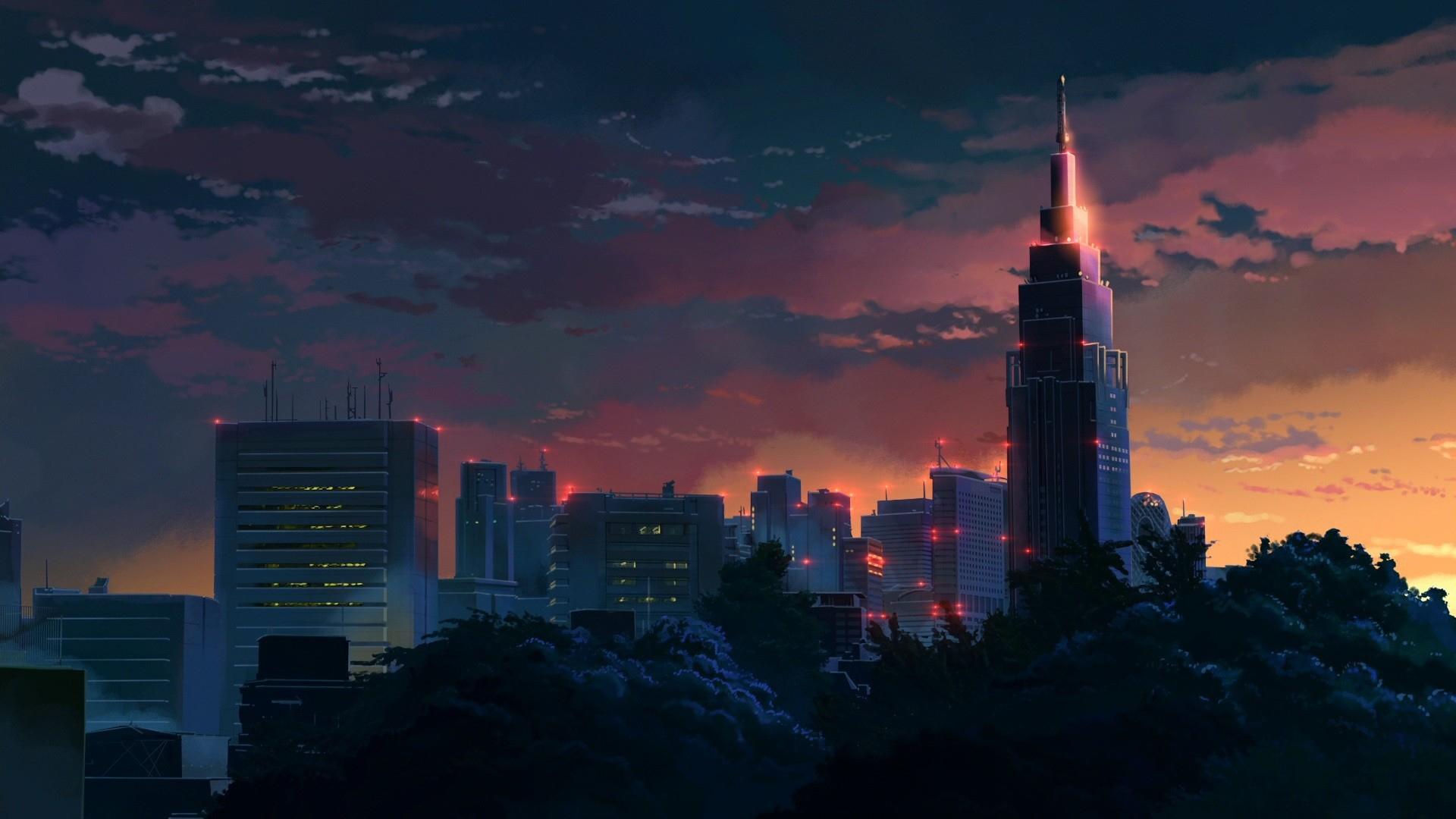 Night city in the anime Garden of Words Desktop wallpaper