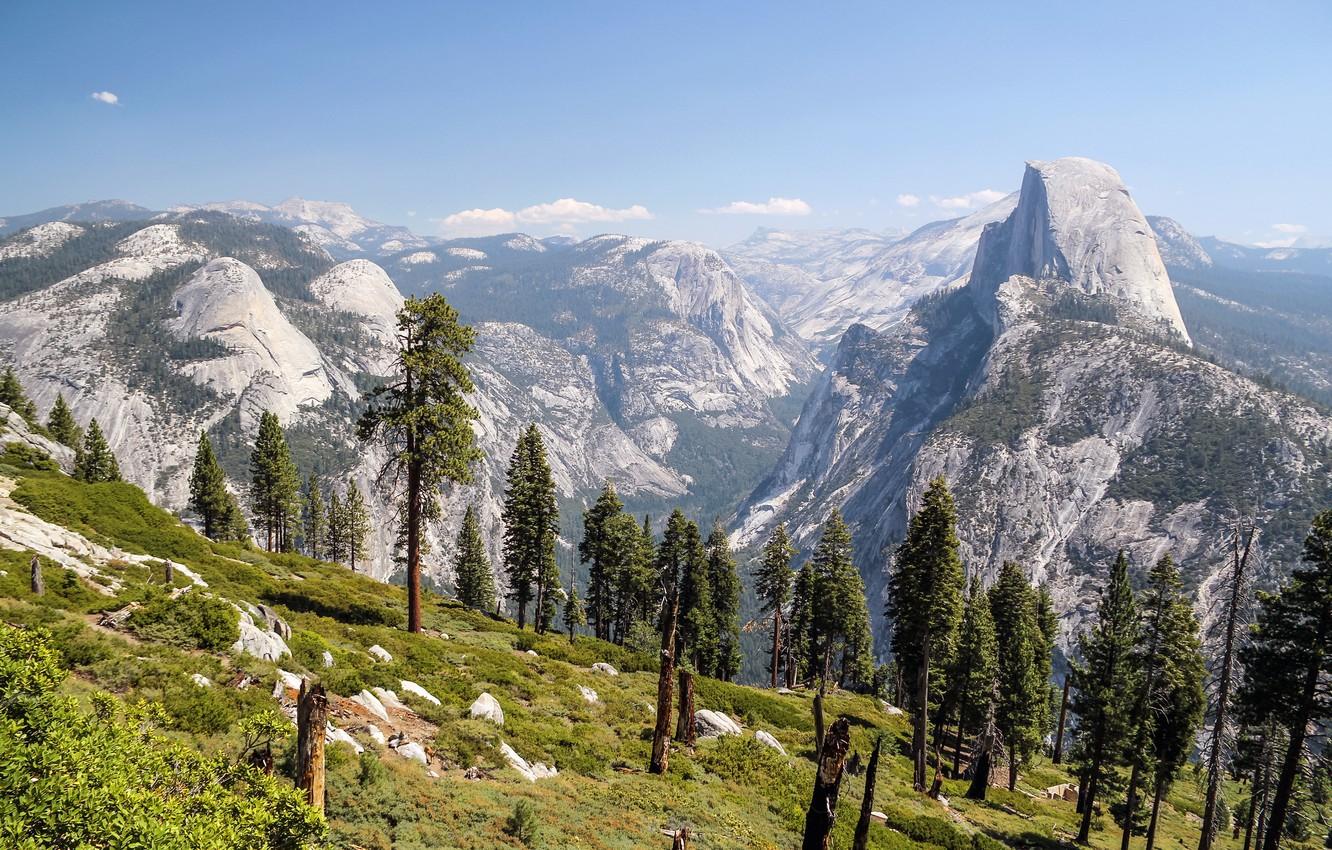 Wallpaper trees, mountains, rocks, slope, California