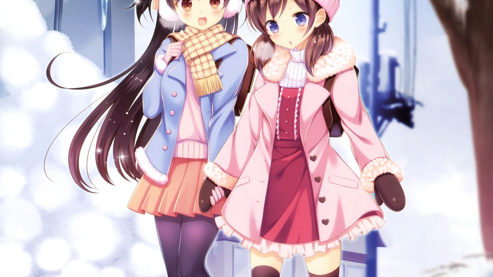 Winter, Outdoor, Girls, Anime, Friends, Wallpaper Image Anime Friend Wallpaper & Background Download