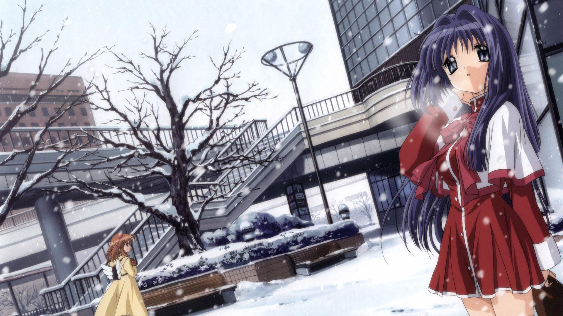 Download wallpaper 1920x1080 girl, city, snow, winter