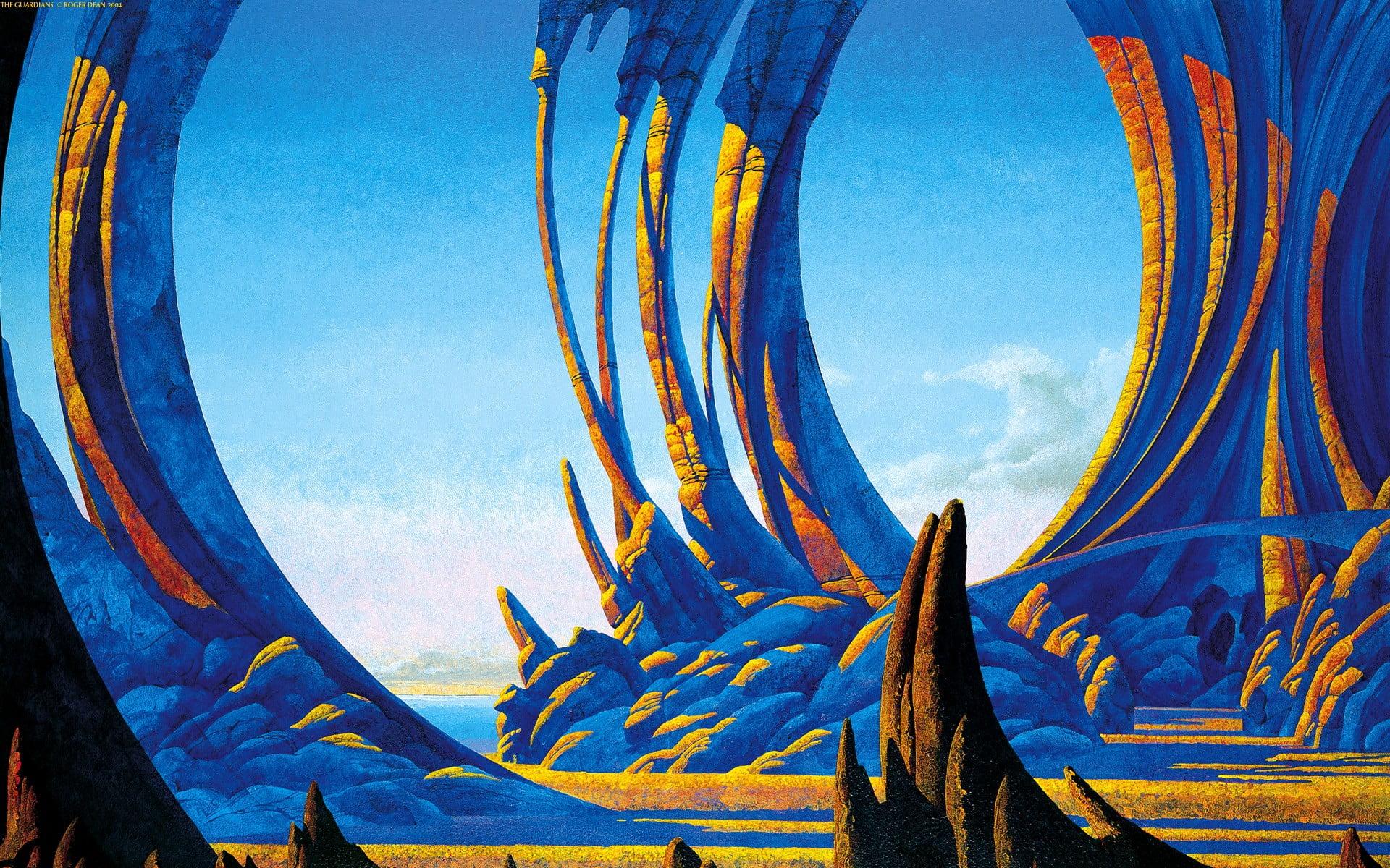 Blue and yellow bird painting, Roger Dean, Yes, progressive