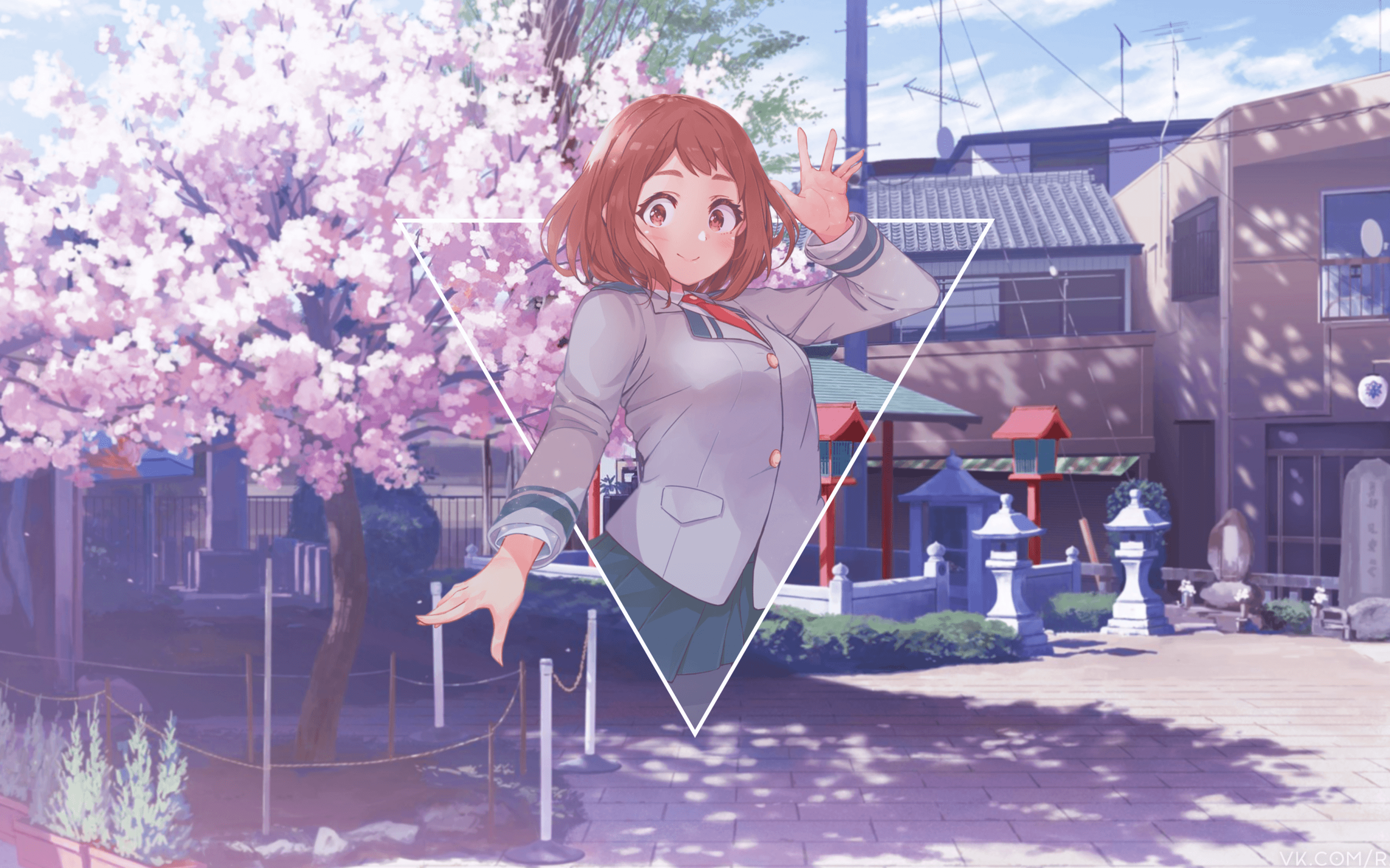 Download 2560x1600 Anime Girl, Redhead, Short Hair, Cherry Blossom