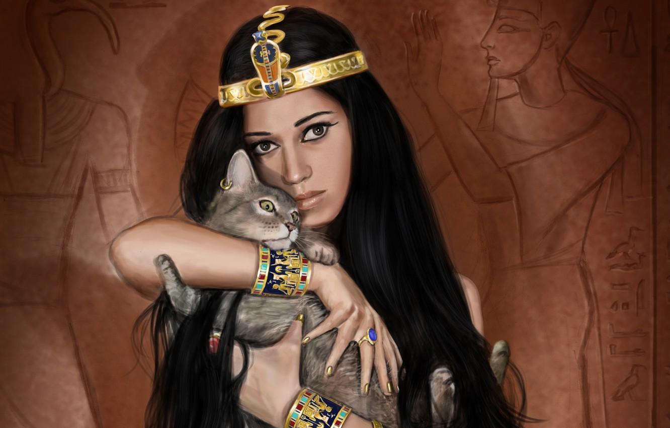 Wallpaper cat, girl, decoration, art, Egypt, Egyptian, Queen