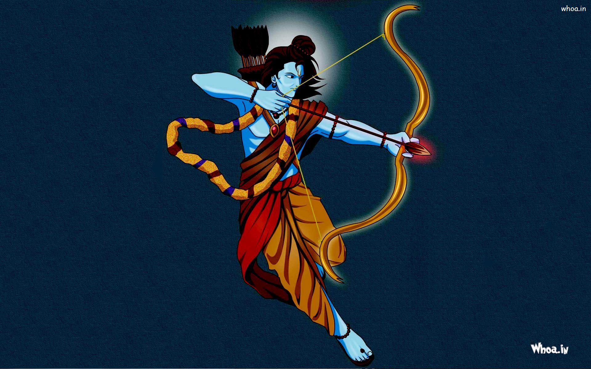 Lord Shree Ram And His Bow And Arrow With Blue Background