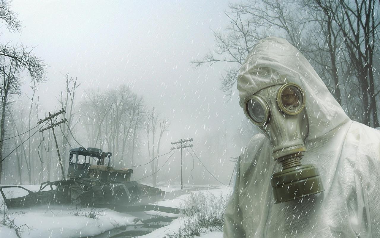 Wallpaper STALKER Gas mask Winter Snowflakes Snow vdeo game