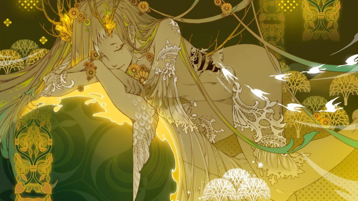 Anime girl beauty mark brown hair dark skin flower green eyes