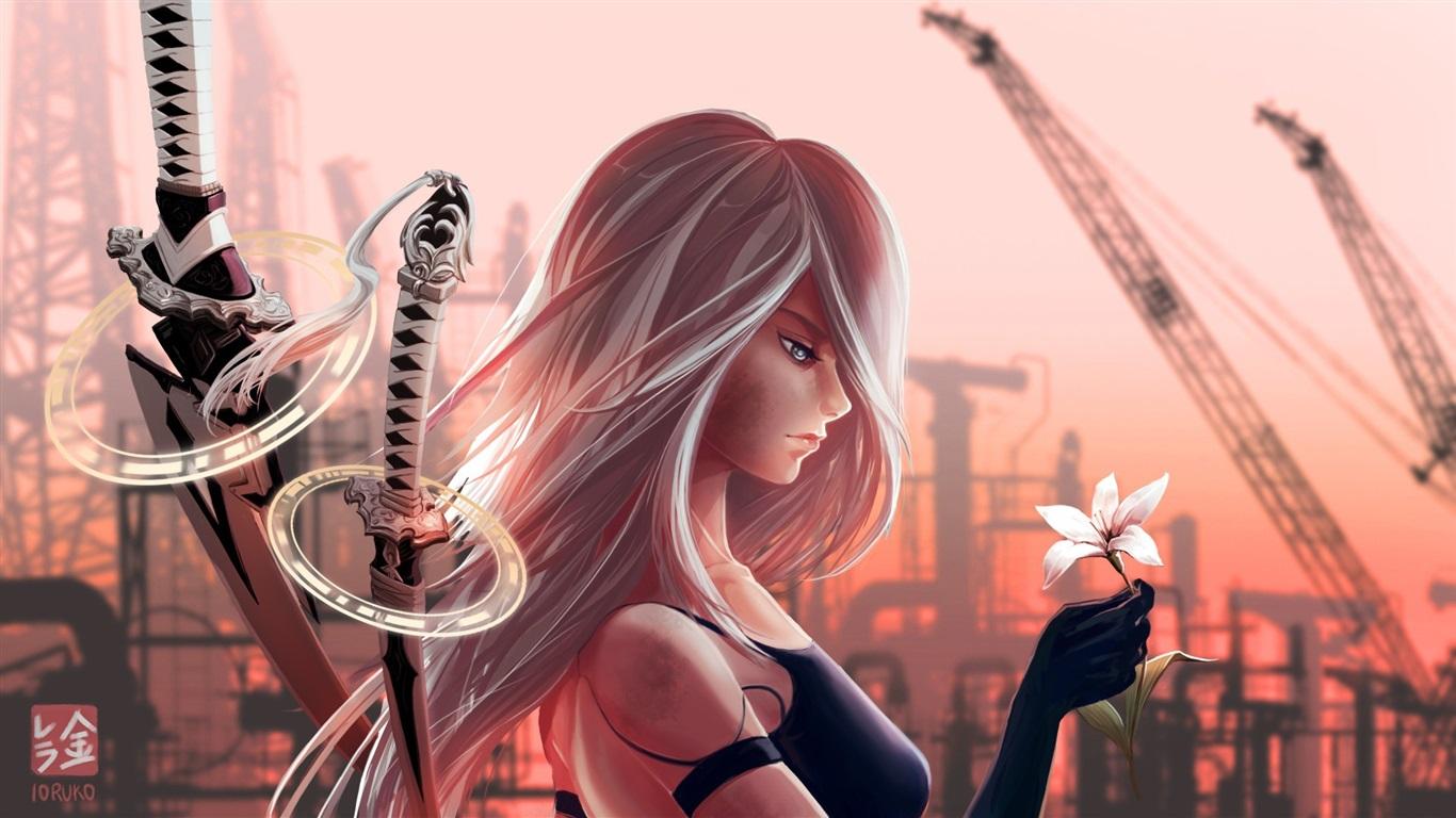 Wallpaper NieR: Automata, PS4 games, girl, sword 1920x1080 Full HD