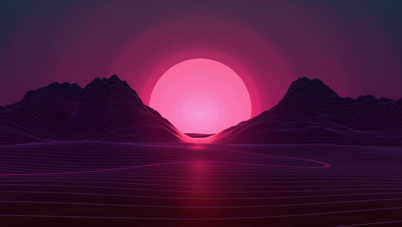Sun In Retro Wave Mountains Desktop Laptop HD Wallpaper, HD Artist 4K Wallpaper, Image, Photo and Background